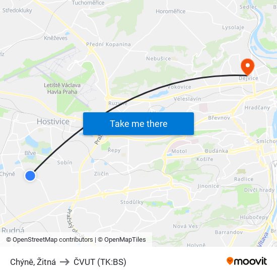 Chýně, Žitná to ČVUT (TK:BS) map