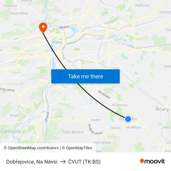 Dobřejovice, Na Návsi to ČVUT (TK:BS) map