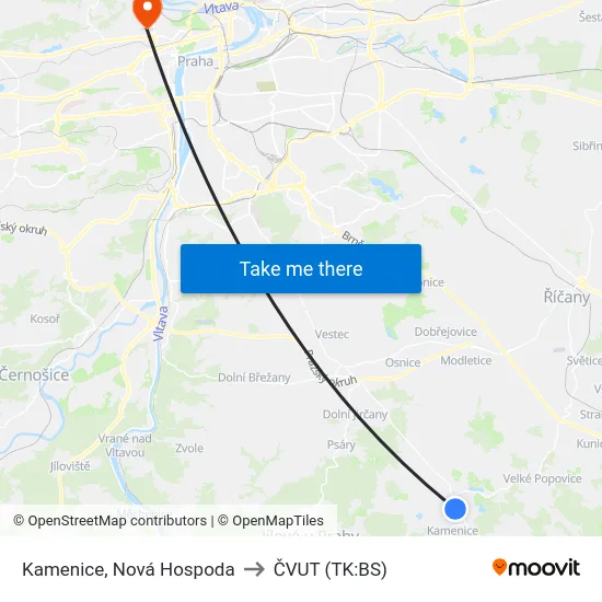 Kamenice, Nová Hospoda to ČVUT (TK:BS) map