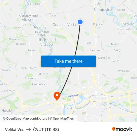 Veliká Ves to ČVUT (TK:BS) map