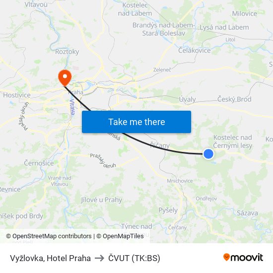 Vyžlovka, Hotel Praha to ČVUT (TK:BS) map