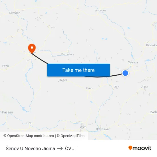 Šenov U Nového Jičína to ČVUT map