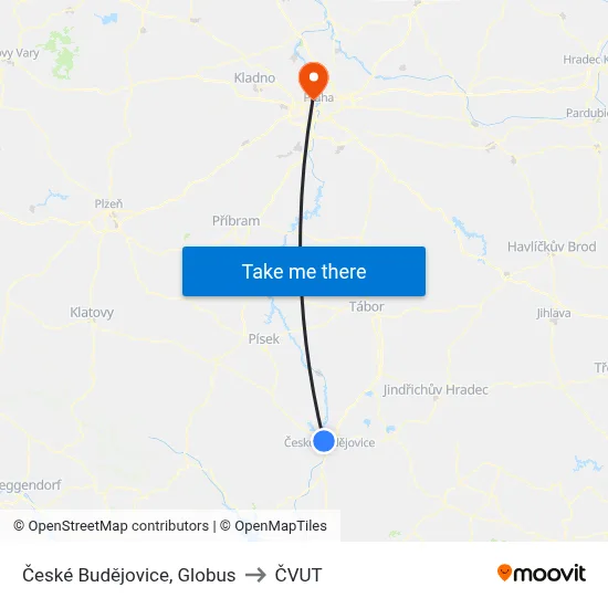 České Budějovice, Globus to ČVUT map