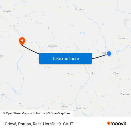 Orlová, Poruba, Rest. Horník to ČVUT map