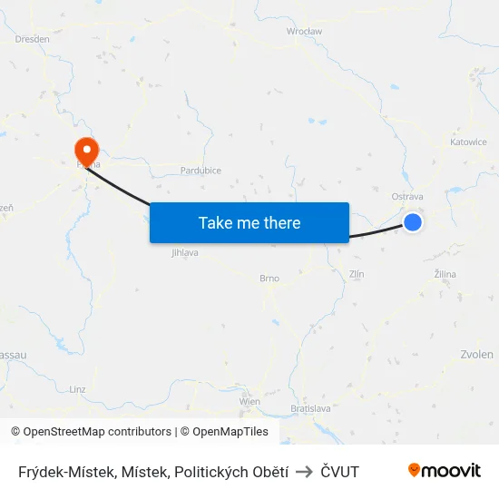Frýdek-Místek, Místek, Politických Obětí to ČVUT map