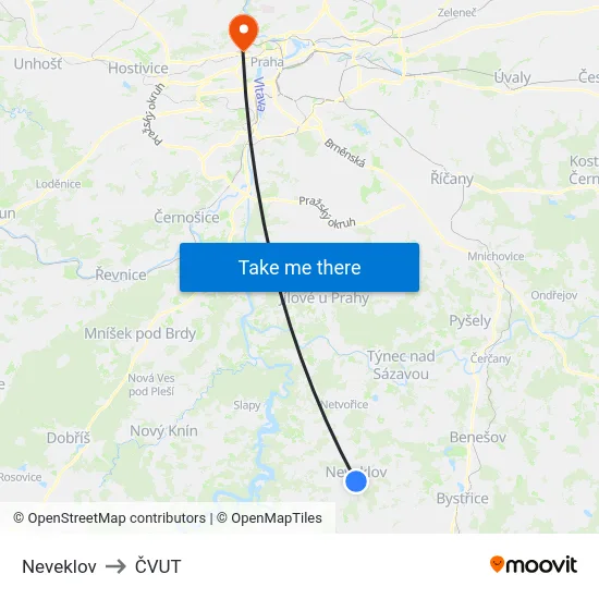 Neveklov to ČVUT map