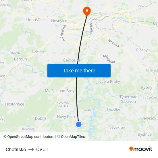 Chotilsko to ČVUT map