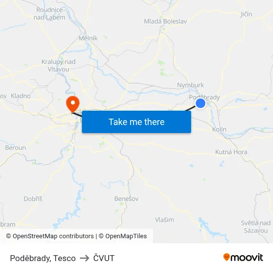 Poděbrady, Tesco to ČVUT map