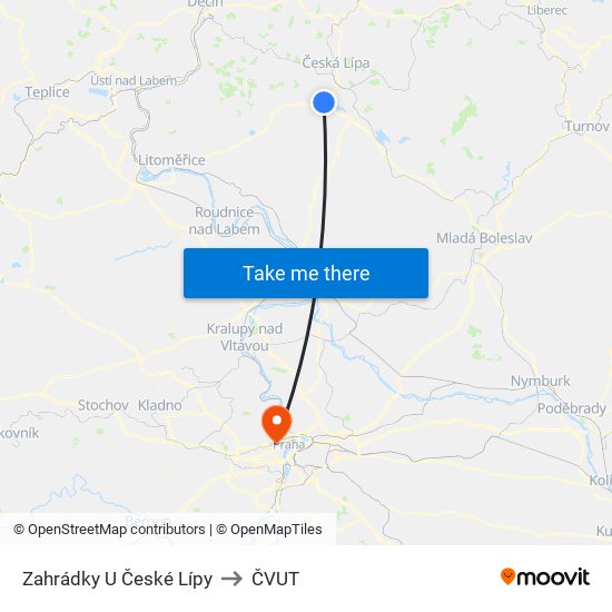 Zahrádky U České Lípy to ČVUT map