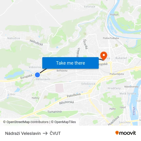 Nádraží Veleslavín to ČVUT map