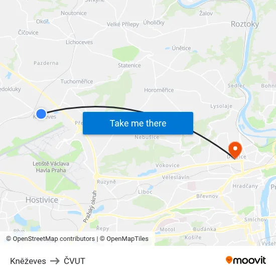 Kněževes to ČVUT map