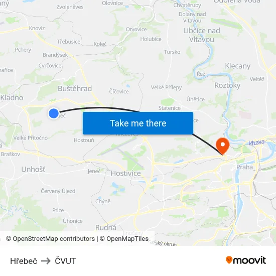 Hřebeč to ČVUT map