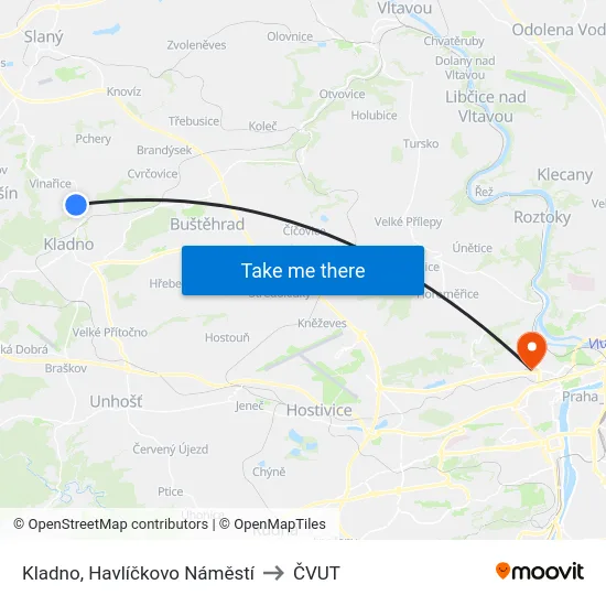 Kladno, Havlíčkovo Náměstí to ČVUT map