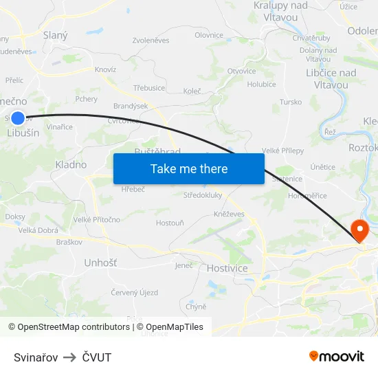 Svinařov to ČVUT map