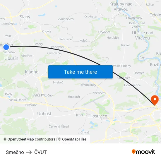 Smečno to ČVUT map