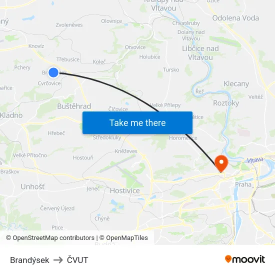 Brandýsek to ČVUT map