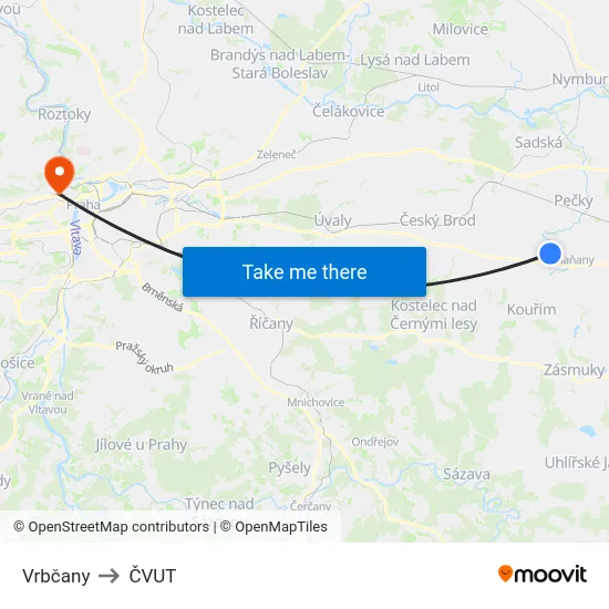 Vrbčany to ČVUT map