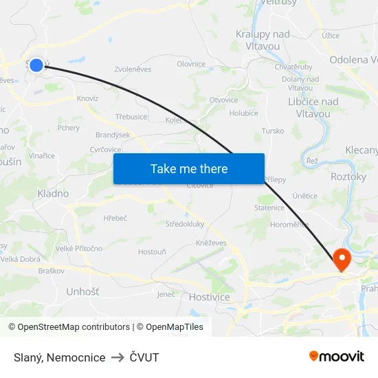 Slaný, Nemocnice to ČVUT map
