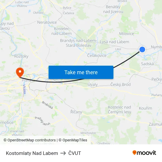 Kostomlaty Nad Labem to ČVUT map
