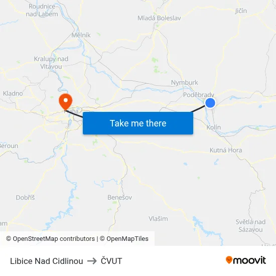 Libice Nad Cidlinou to ČVUT map