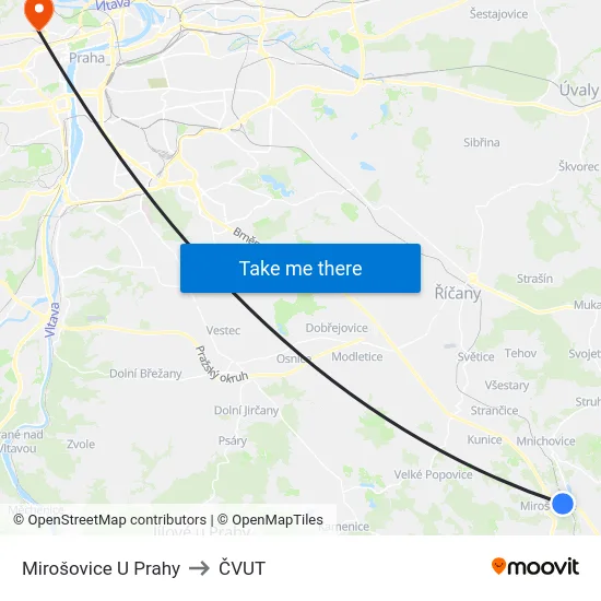 Mirošovice U Prahy to ČVUT map