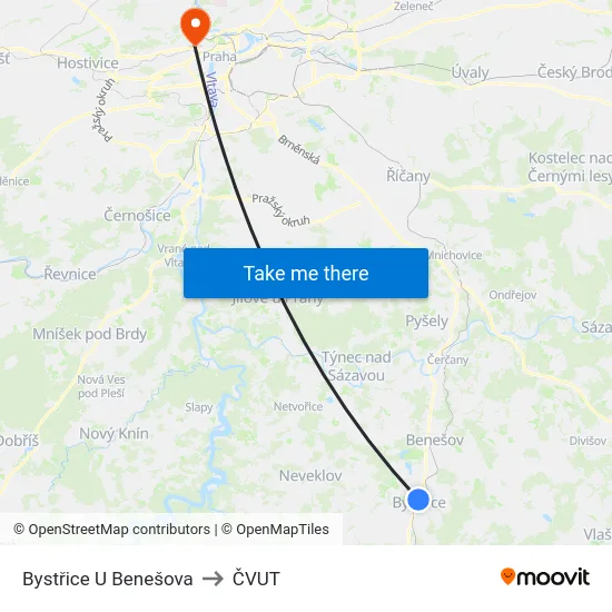 Bystřice U Benešova to ČVUT map