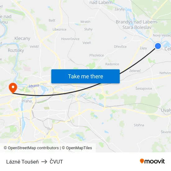 Lázně Toušeň to ČVUT map