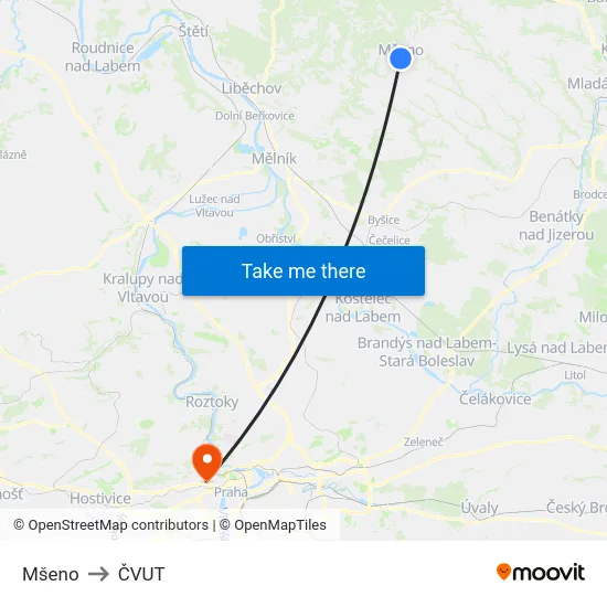 Mšeno to ČVUT map