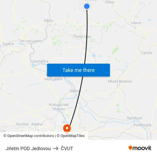 Jiřetín POD Jedlovou to ČVUT map