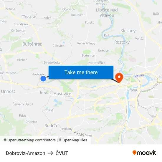 Dobrovíz-Amazon to ČVUT map