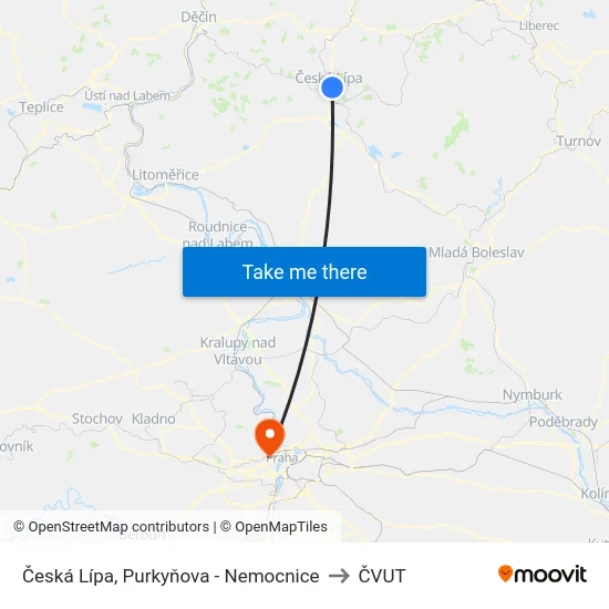 Česká Lípa, Purkyňova - Nemocnice to ČVUT map