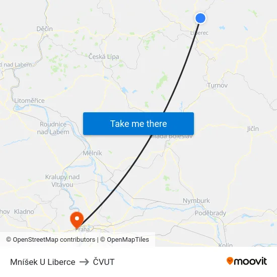 Mníšek U Liberce to ČVUT map