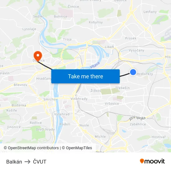 Balkán to ČVUT map