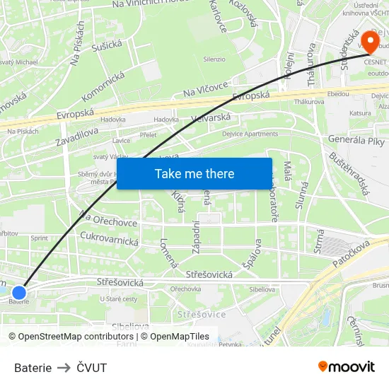 Baterie to ČVUT map