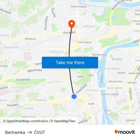 Bertramka to ČVUT map