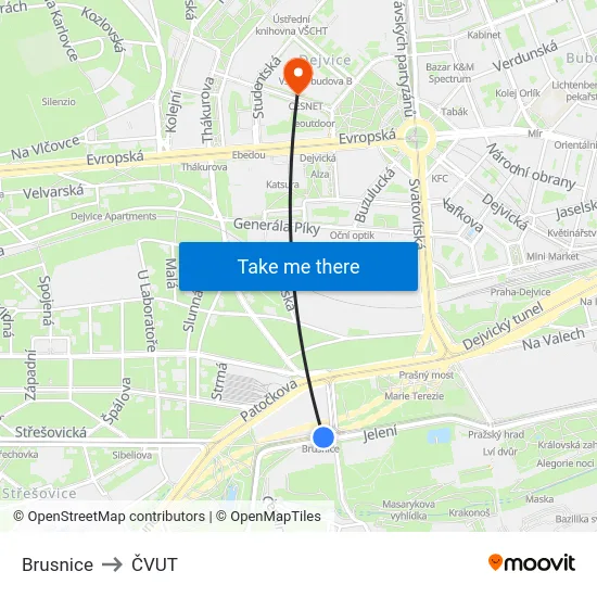 Brusnice to ČVUT map