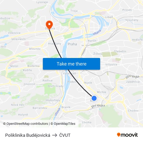 Poliklinika Budějovická to ČVUT map