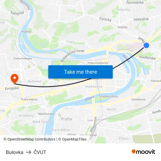 Bulovka to ČVUT map