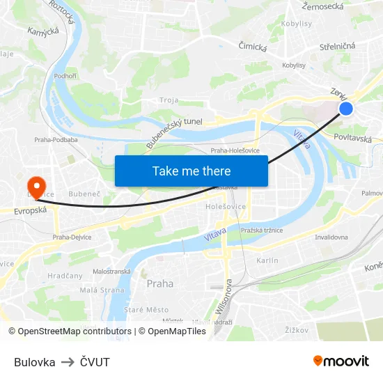 Bulovka to ČVUT map