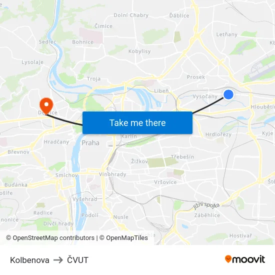 Kolbenova to ČVUT map