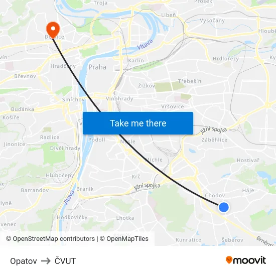 Opatov to ČVUT map