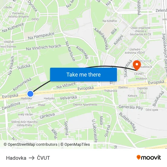 Hadovka to ČVUT map