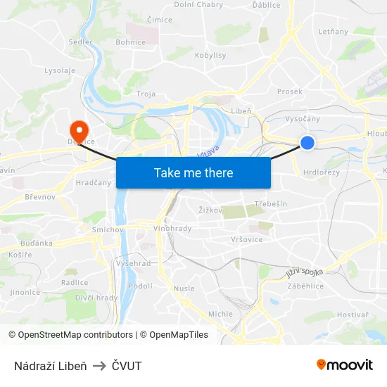 Nádraží Libeň to ČVUT map