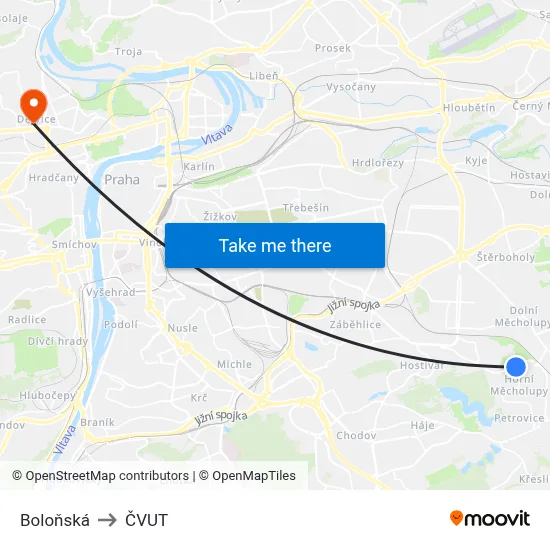 Boloňská to ČVUT map