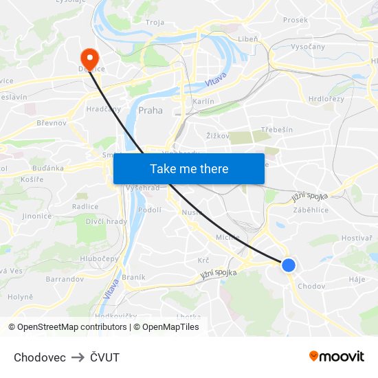 Chodovec to ČVUT map