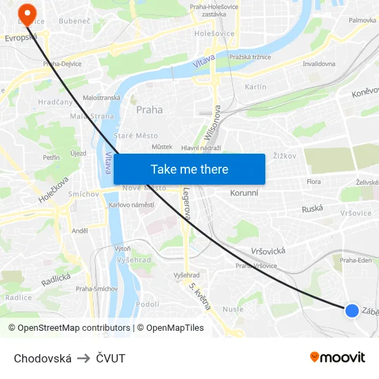 Chodovská to ČVUT map