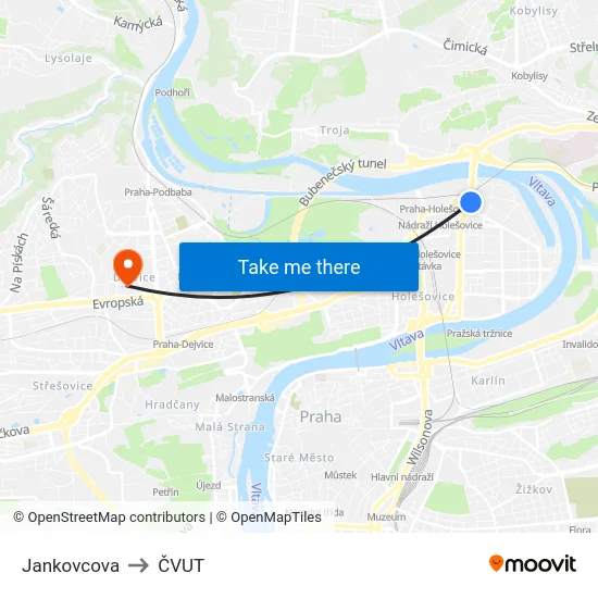 Jankovcova to ČVUT map