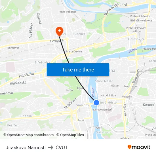 Jiráskovo Náměstí to ČVUT map