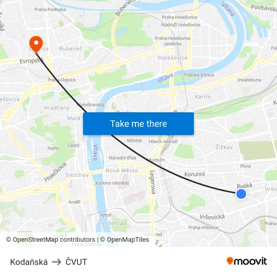 Kodaňská to ČVUT map