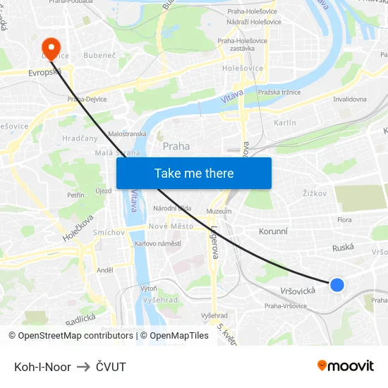 Koh-I-Noor to ČVUT map